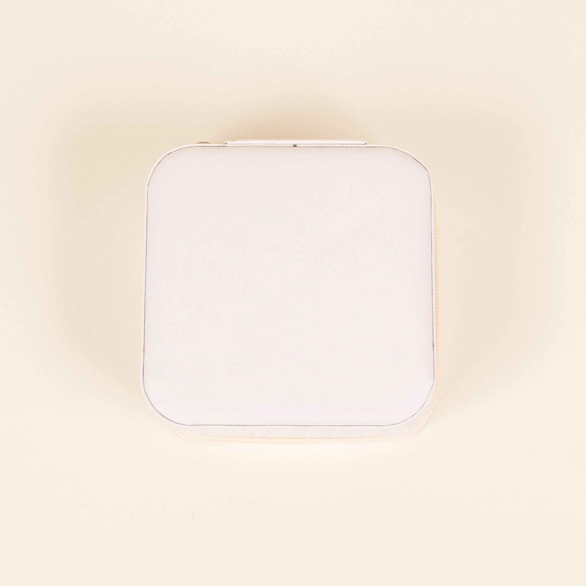 Back view of the White Jewelry Box showing a smooth finish in white faux leather.