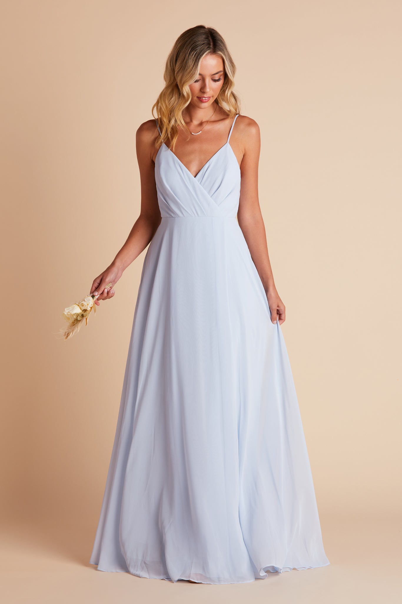 Kaia bridesmaids dress in ice blue chiffon by Birdy Grey, front view