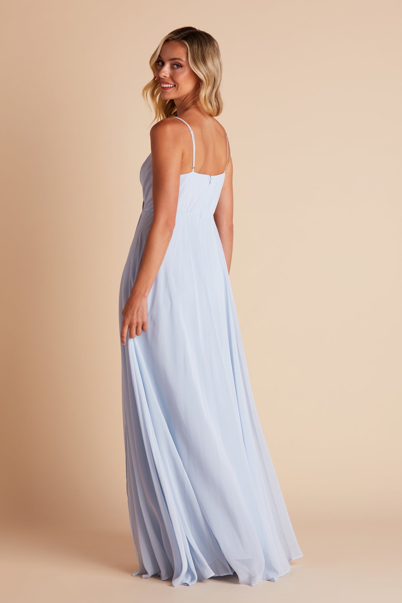 Kaia bridesmaids dress in ice blue chiffon by Birdy Grey, side view
