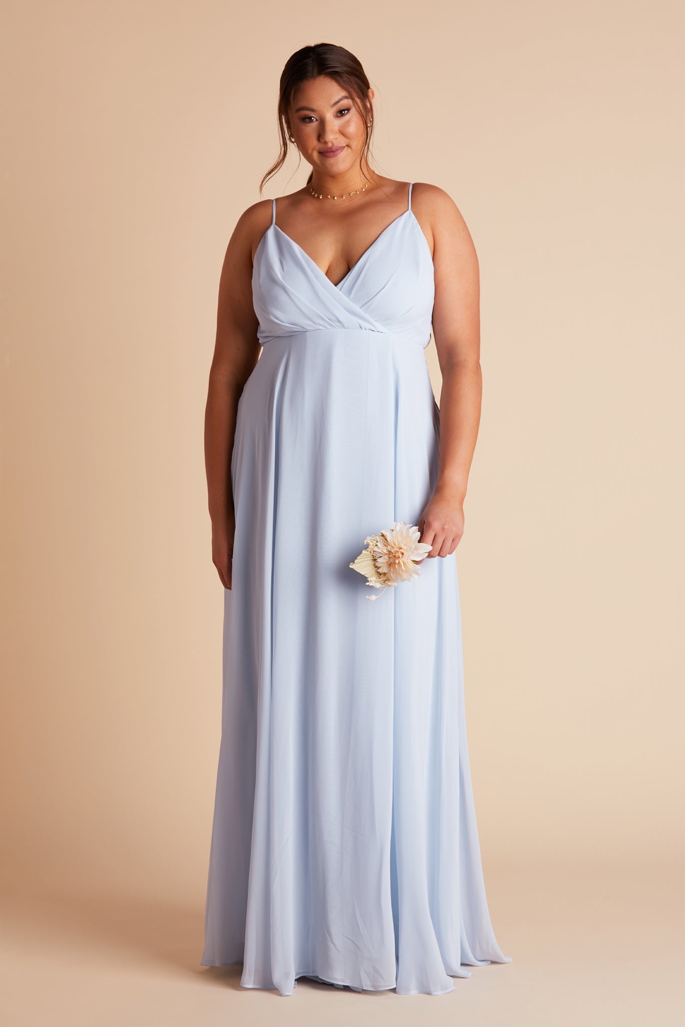 Kaia plus size bridesmaids dress in ice blue chiffon by Birdy Grey, front view