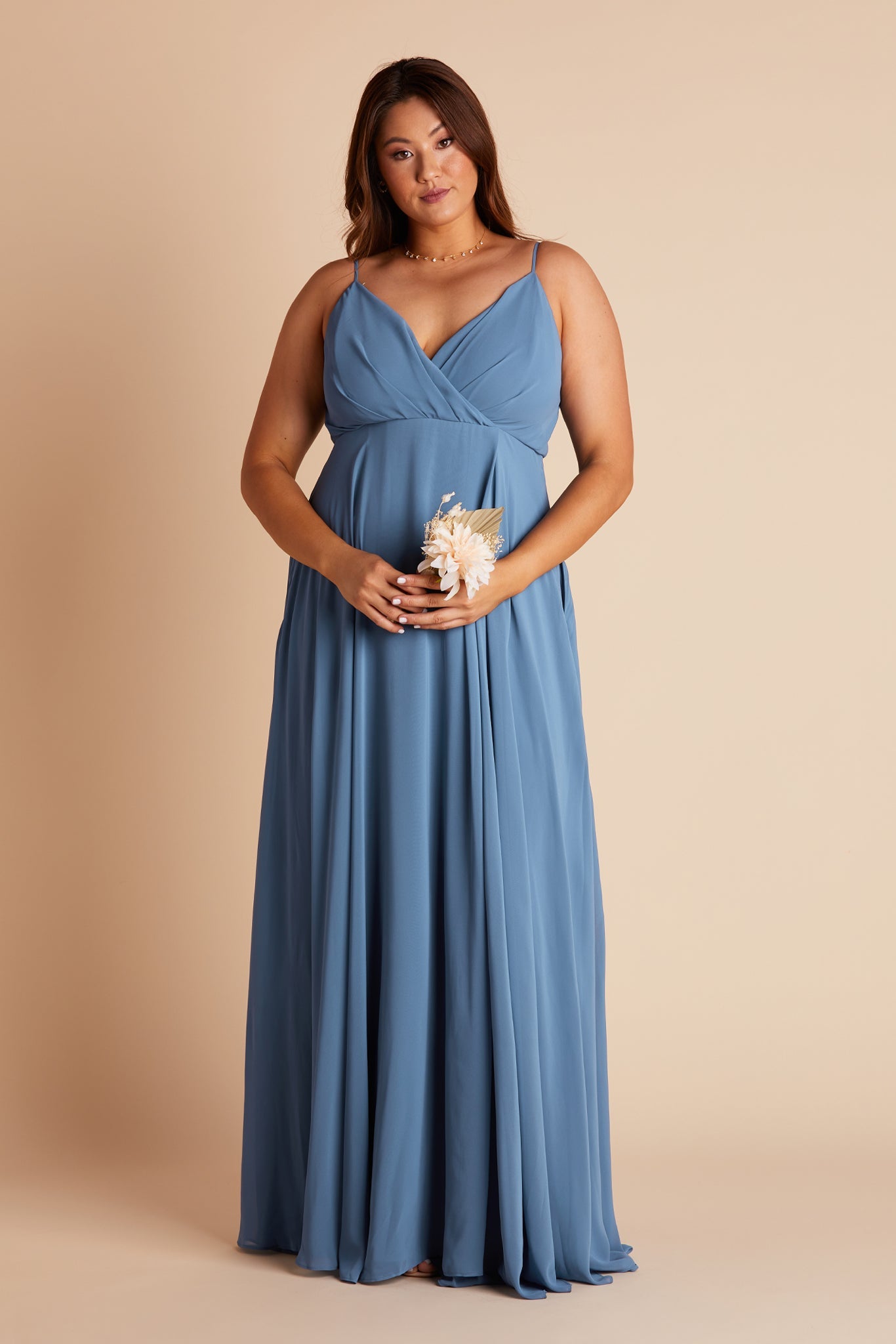Kaia plus size bridesmaids dress in twilight blue chiffon by Birdy Grey, front view
