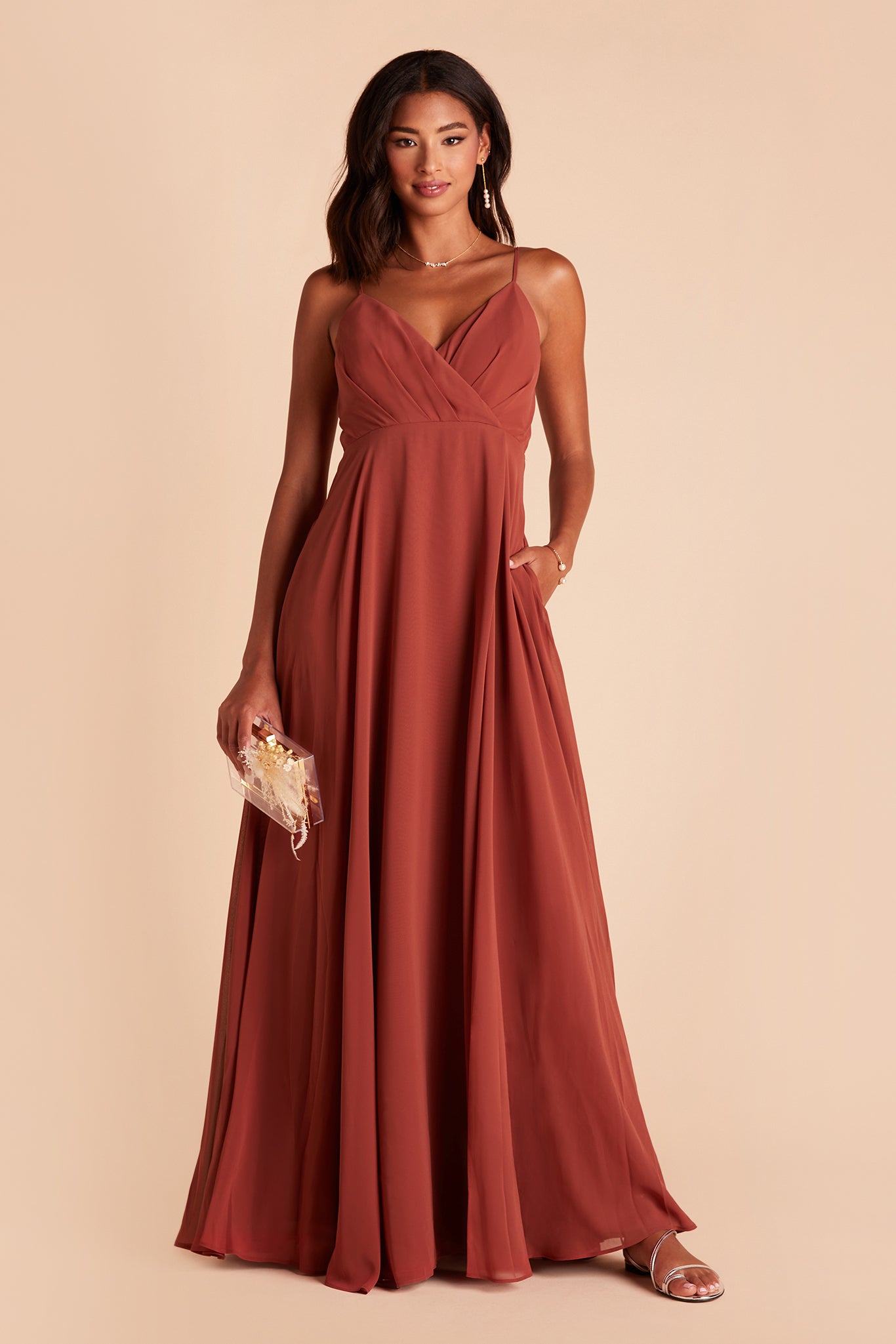 Kaia bridesmaid dress in spice chiffon by Birdy Grey, front view