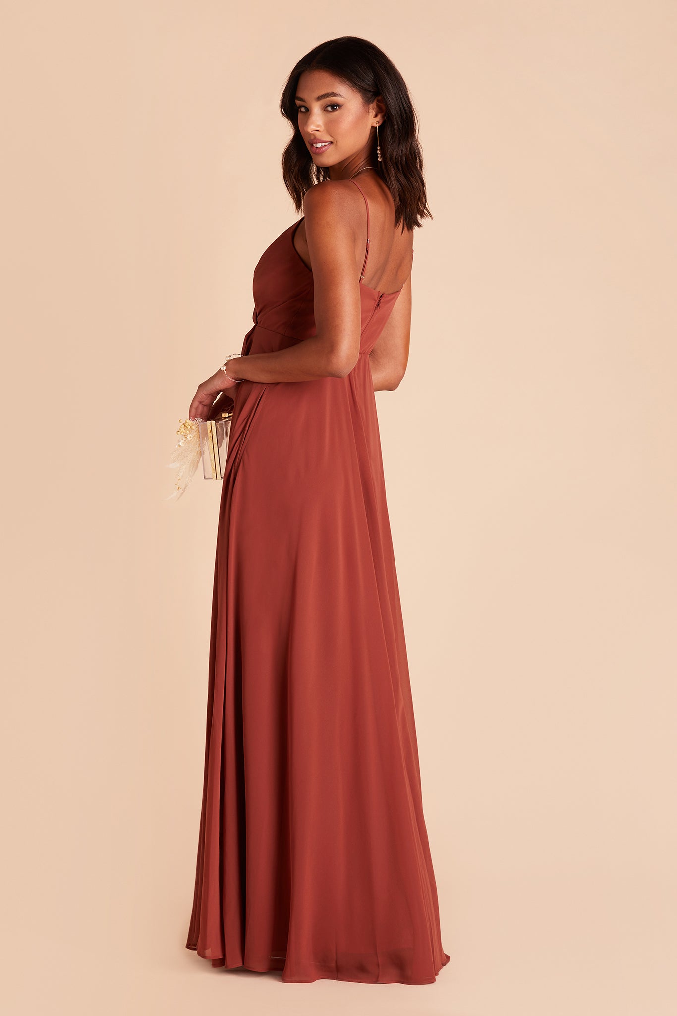 Kaia bridesmaid dress with pocket in spice chiffon by Birdy Grey, back view