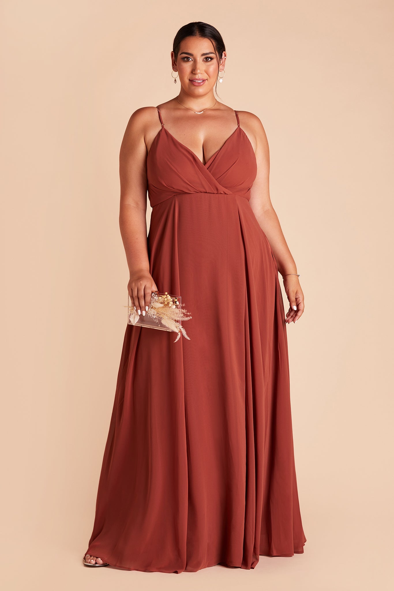 Kaia plus-size bridesmaid dress with pocket in spice chiffon by Birdy Grey, front view