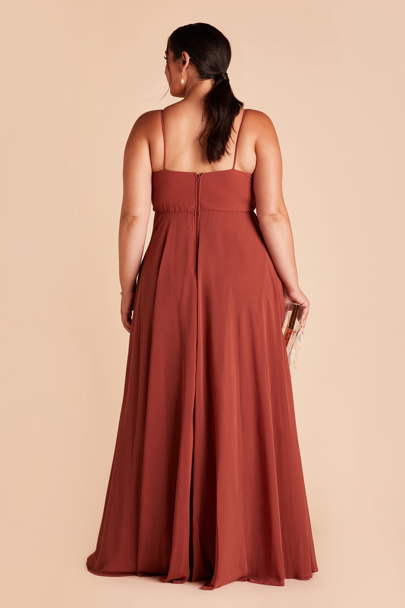 Kaia plus-size bridesmaid dress with pocket in spice chiffon by Birdy Grey, back view