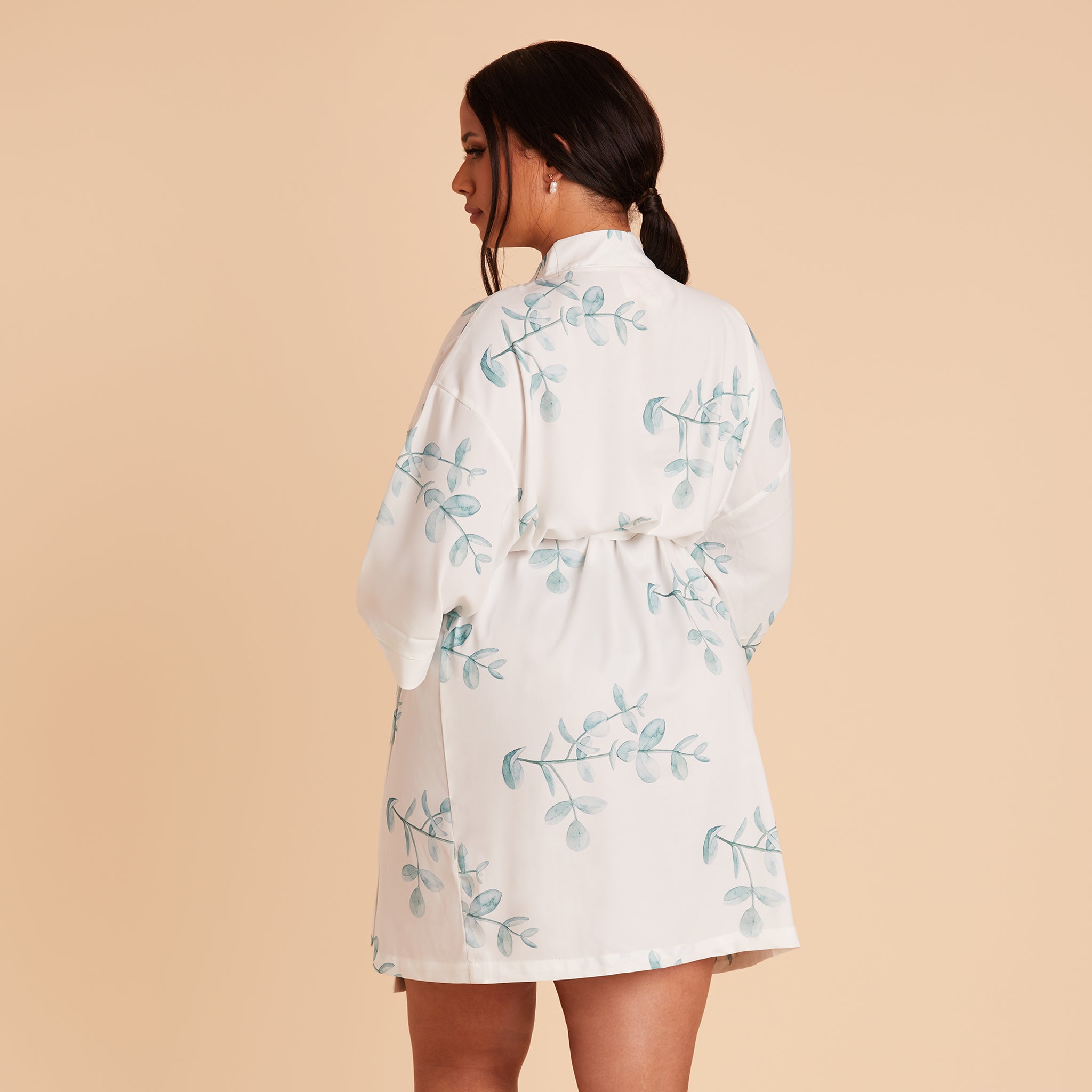 Karen Floral Robe in Sage Eucalyptus by Birdy Grey, back view