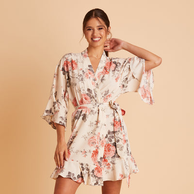 Kenny Ruffle Robe in Cream Floral by Birdy Grey, front view