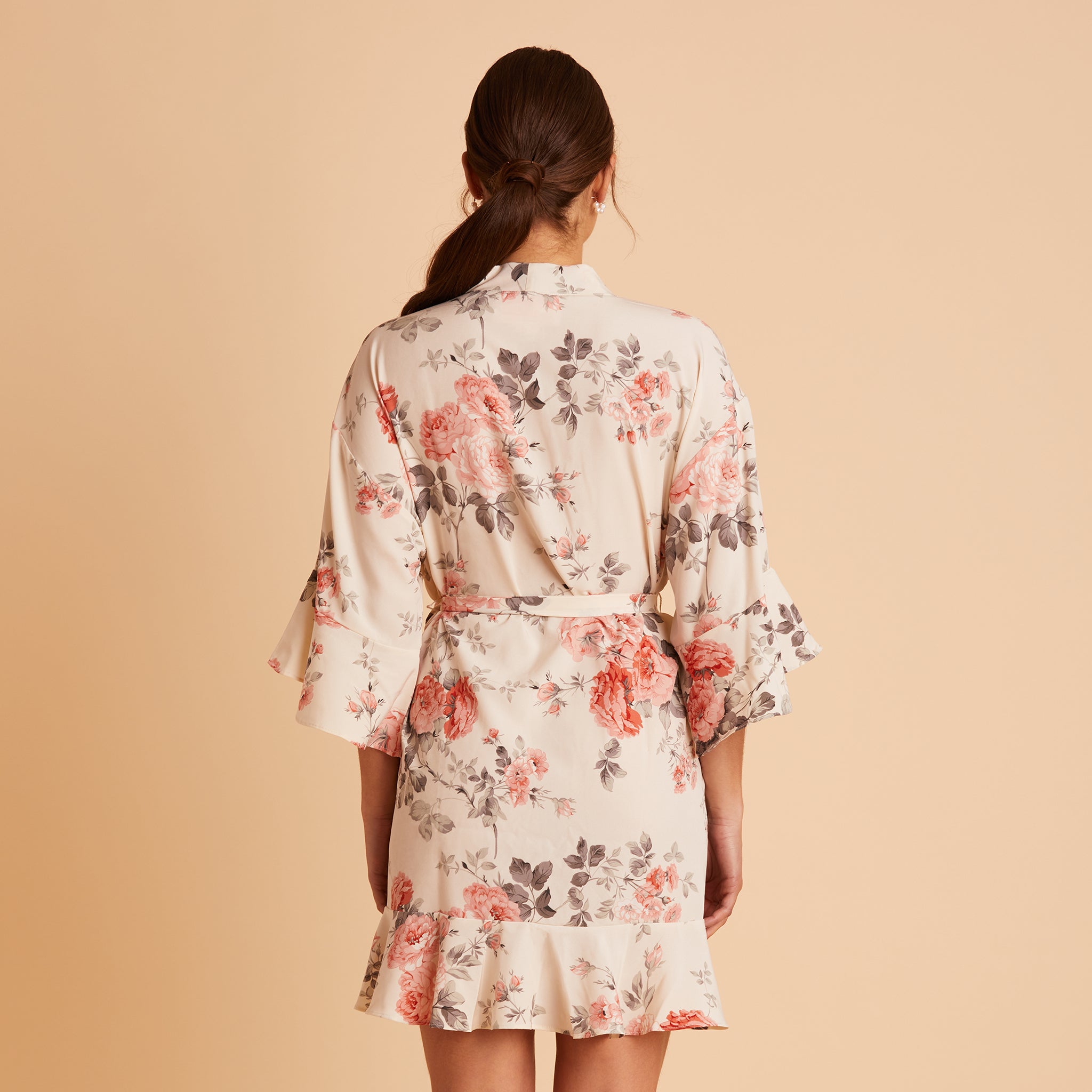 Kenny Ruffle Robe in Cream Floral by Birdy Grey, back view