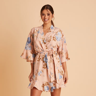 Kenny Ruffle Robe in Peach Floral by Birdy Grey, front view