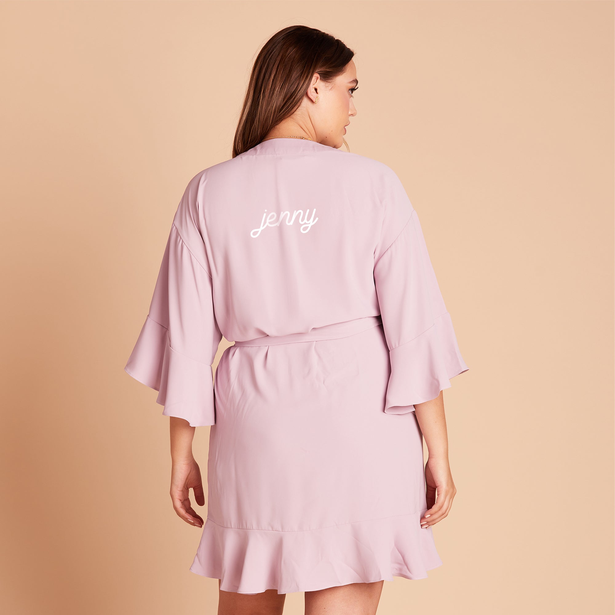 Kenny Ruffle Robe in lavender by Birdy Grey, back view