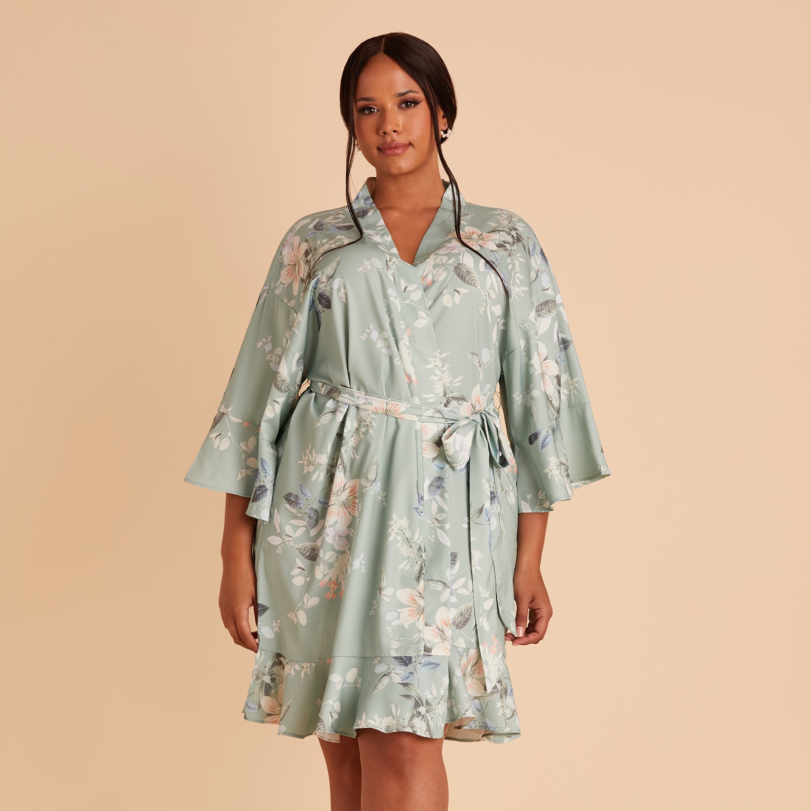Kenny Floral Ruffle Robe - Sage Bouquet Floral