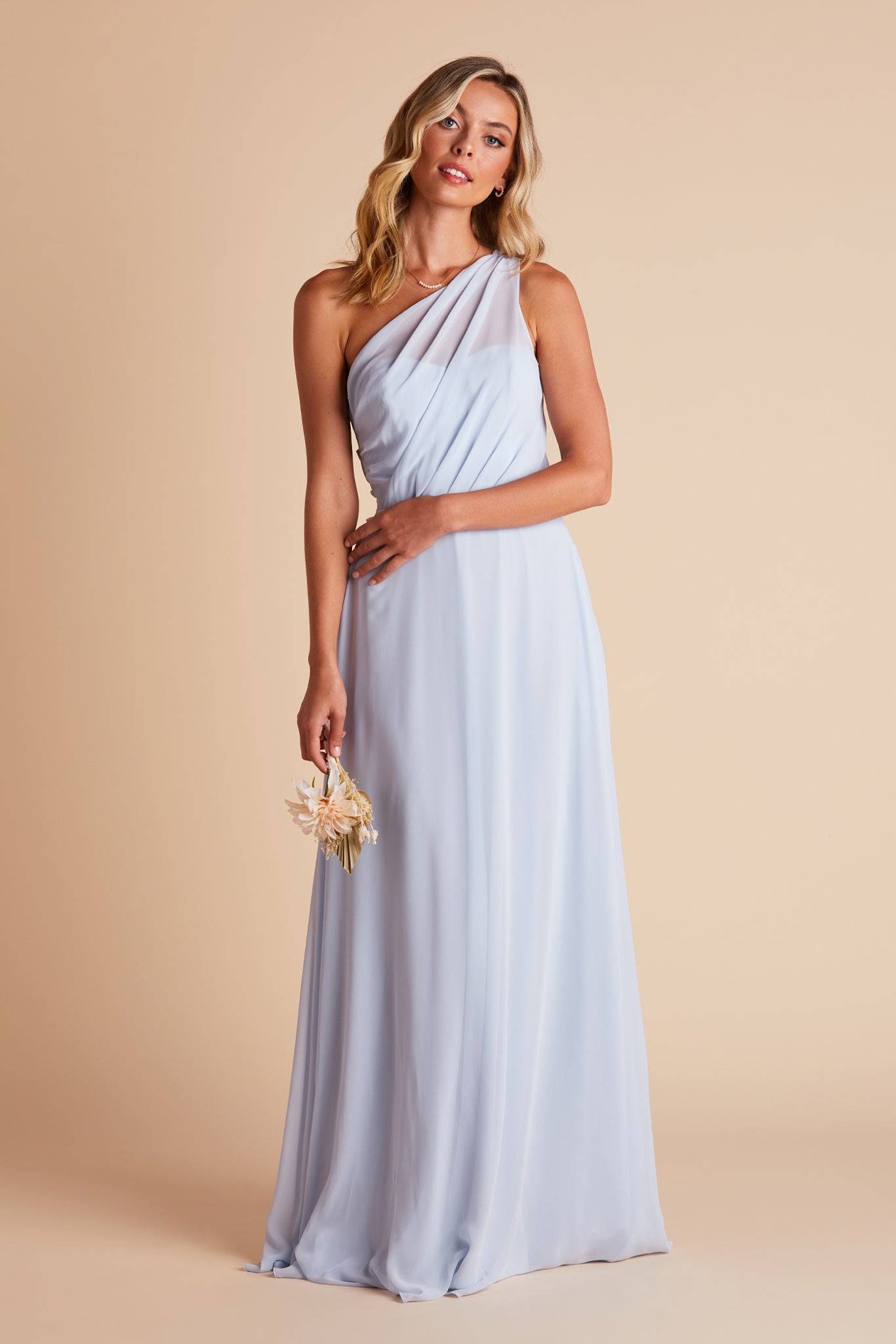 Kira bridesmaids dress in ice blue chiffon by Birdy Grey, front view