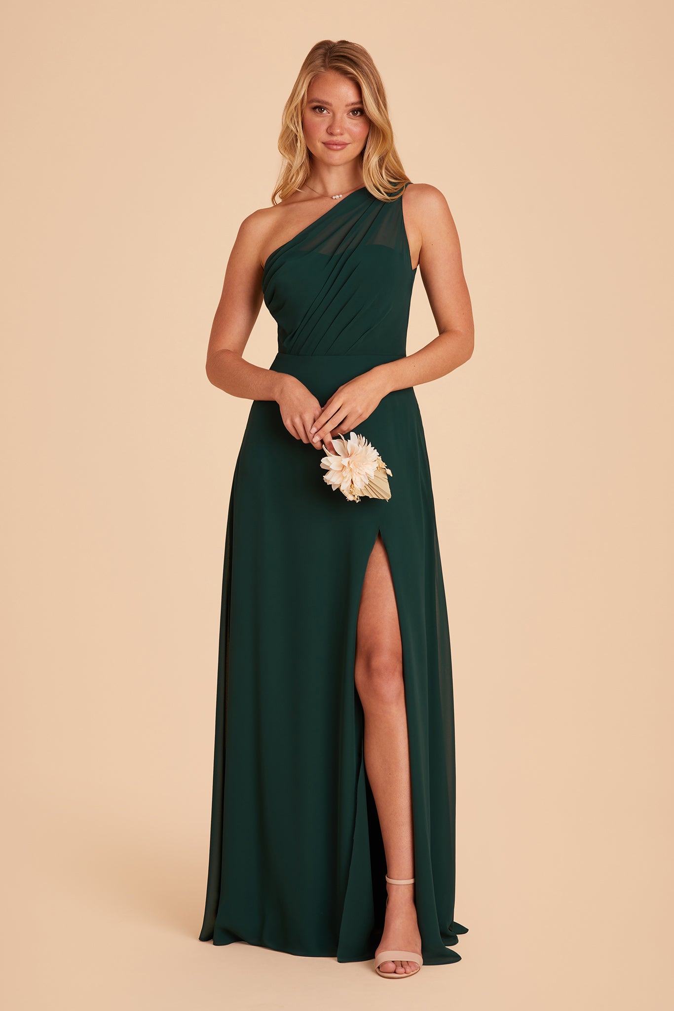 Kira One Shoulder Bridesmaid Dress in Emerald