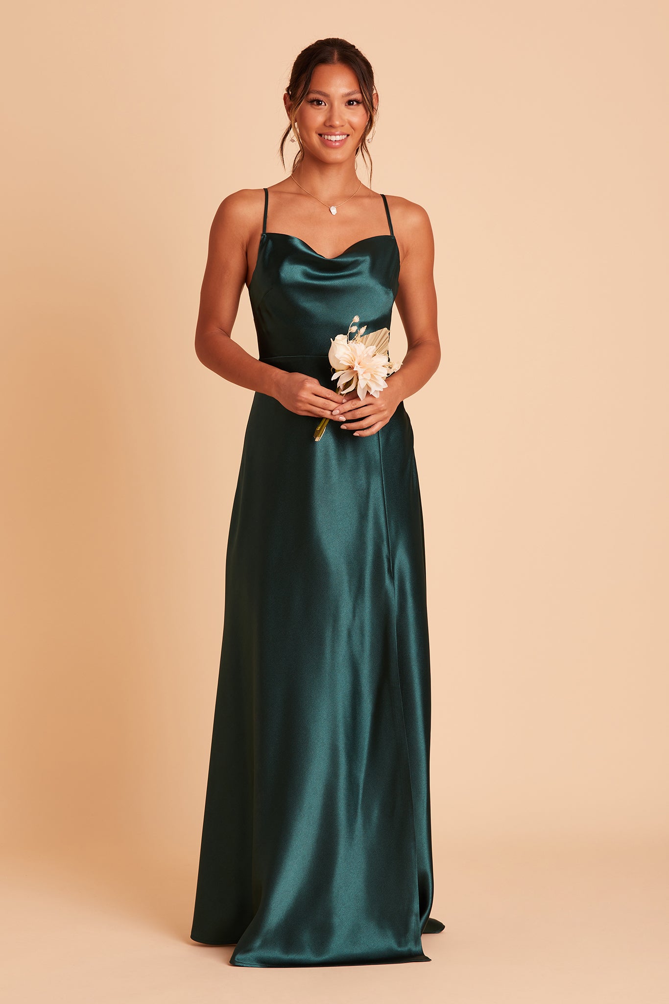 Lisa Long Satin Bridesmaid Dress in Emerald