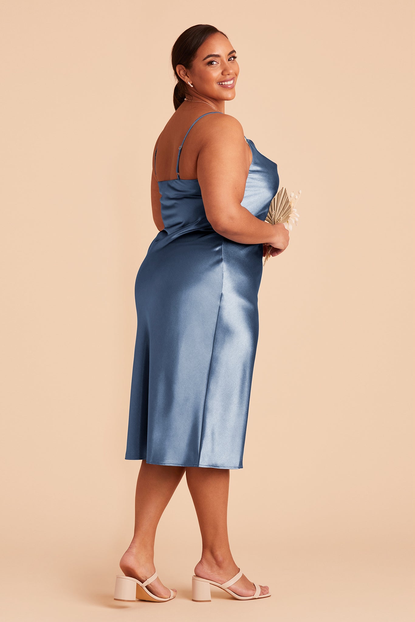 Lisa midi plus size bridesmaid dress in twilight satin by Birdy Grey, front view