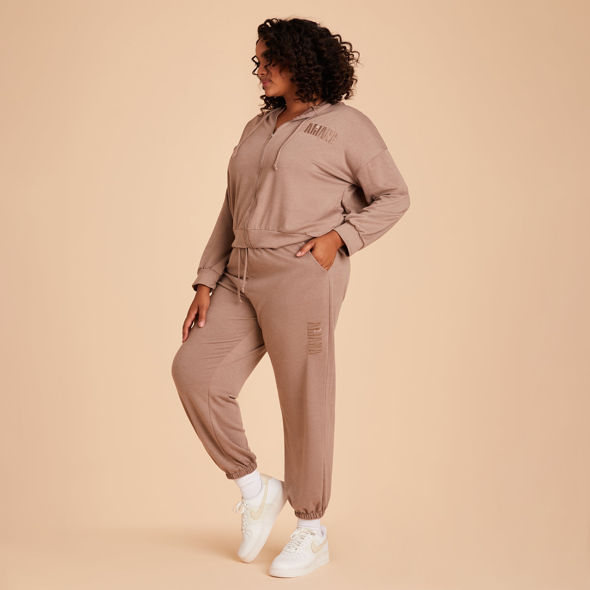 Plus Size Monogram sweatpants in cocoa front view