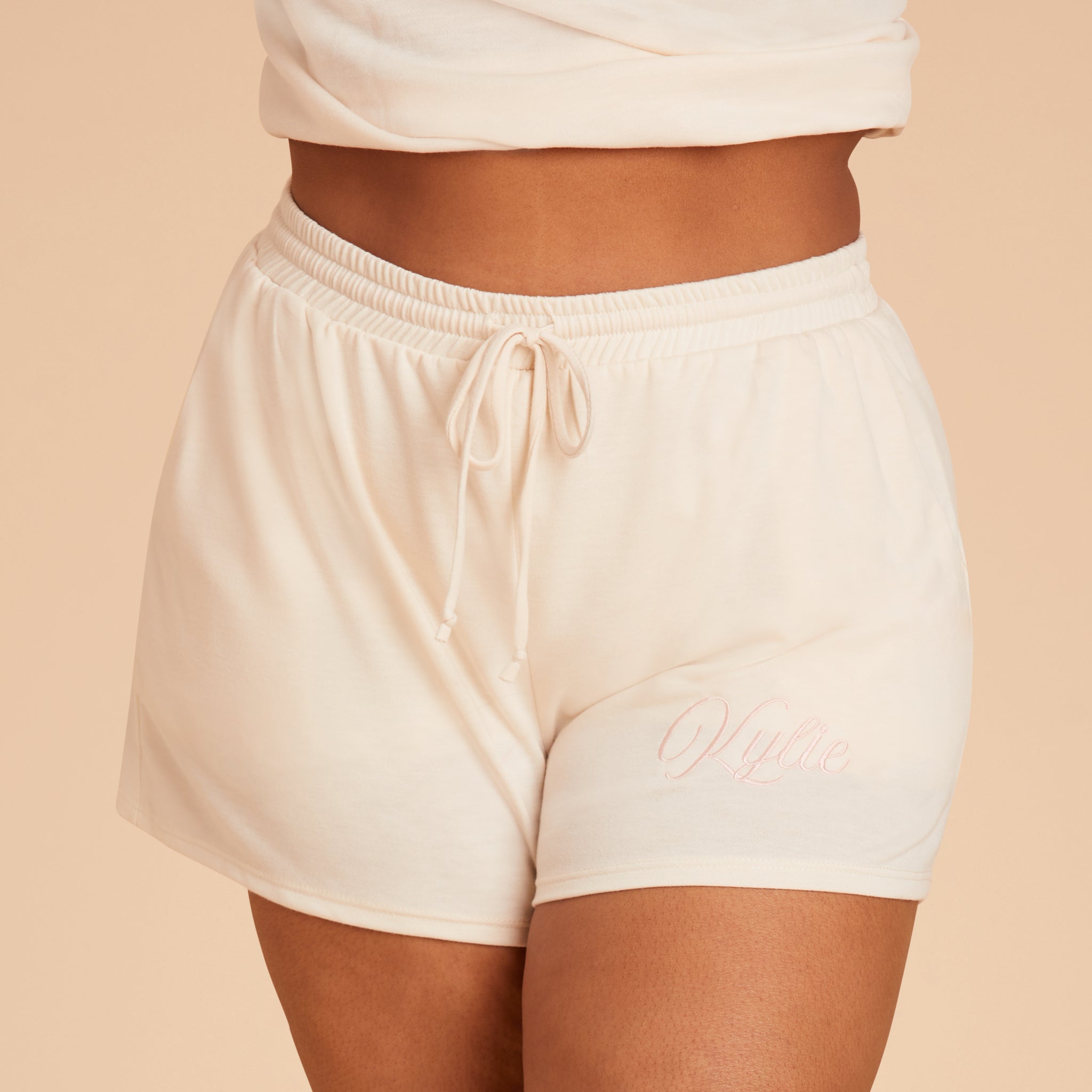 Plus Size Monogram shorts in vanilla cream front view