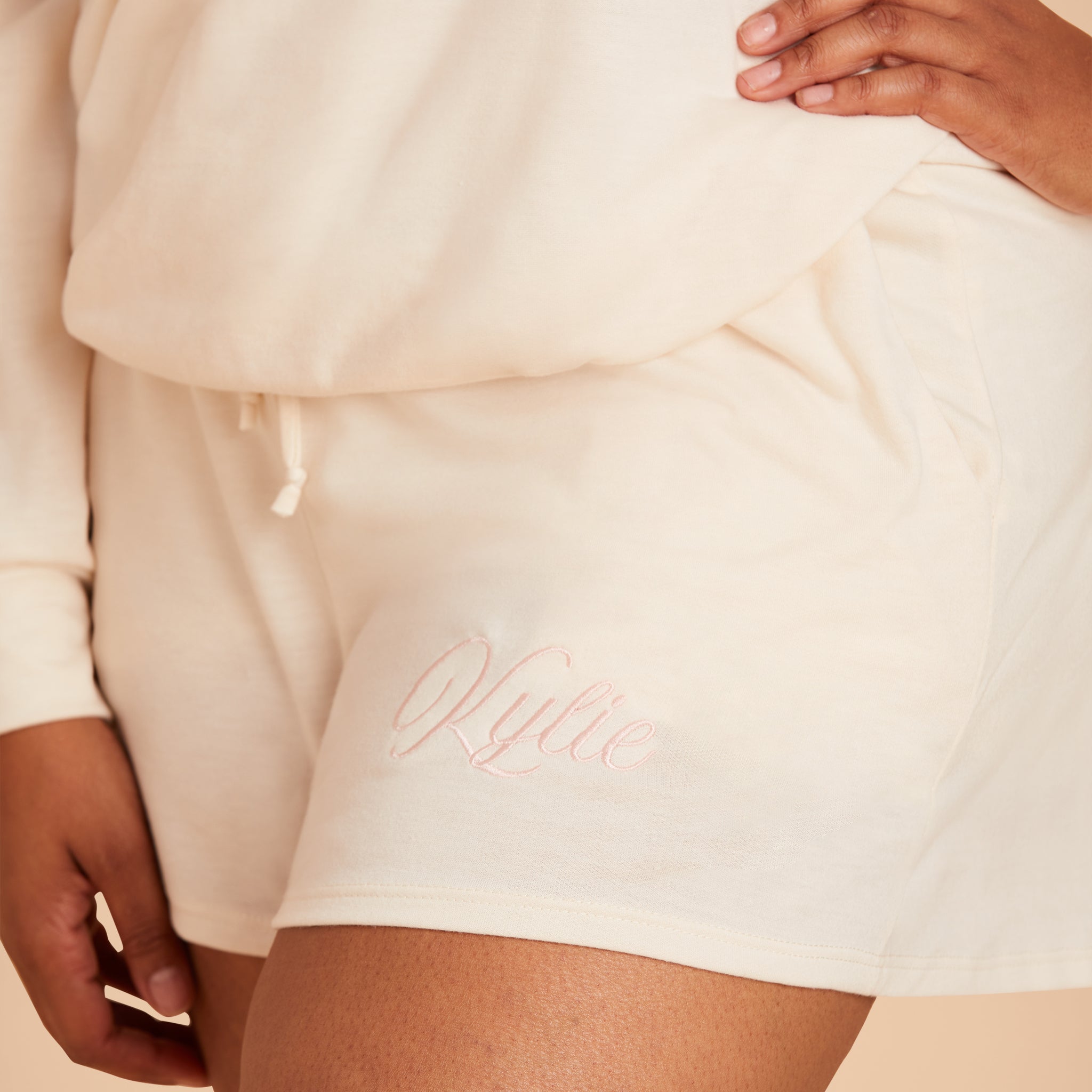 Plus Size Monogram shorts in vanilla cream front view