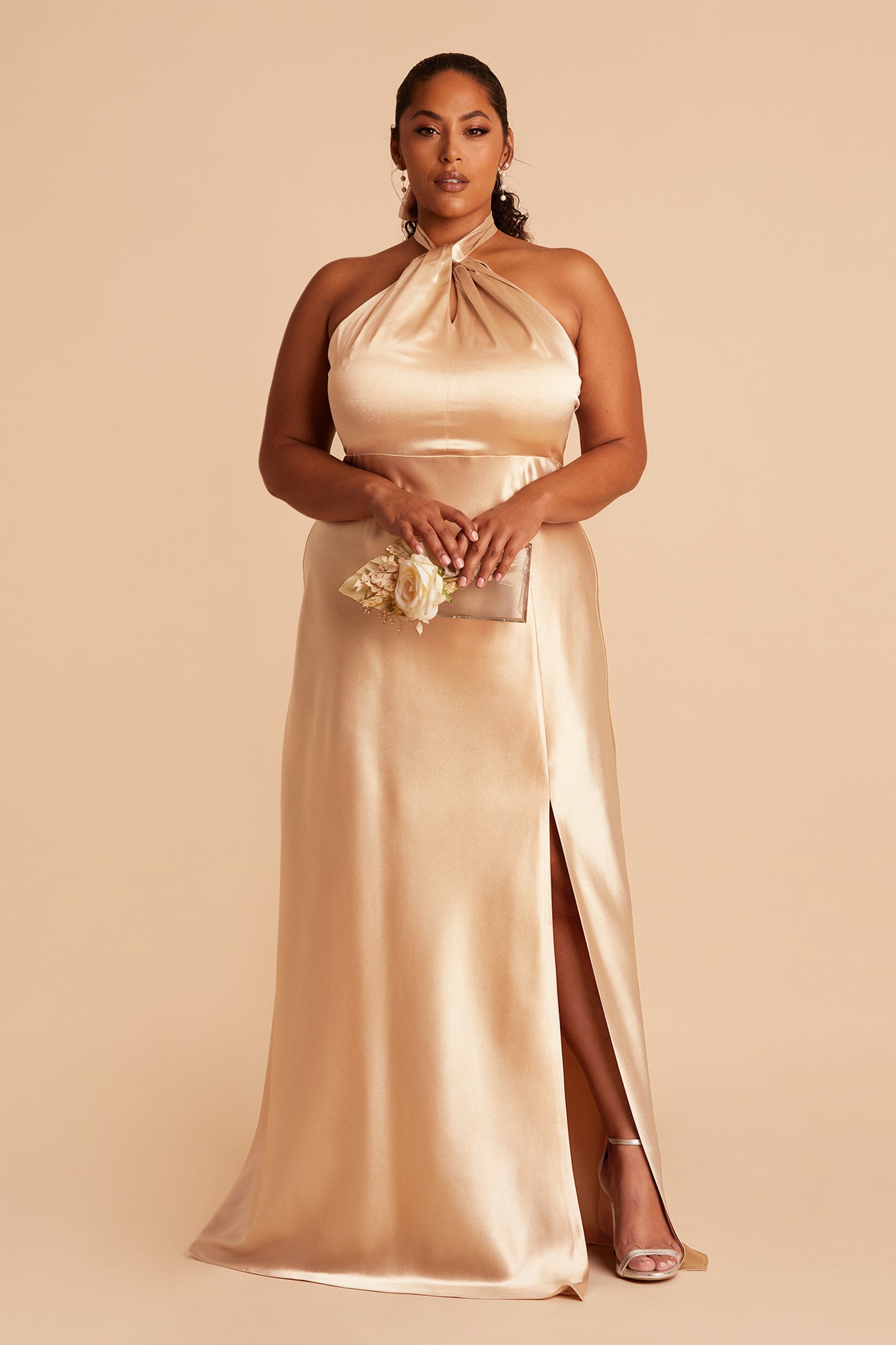 Monica Shiny Satin Dress - Gold