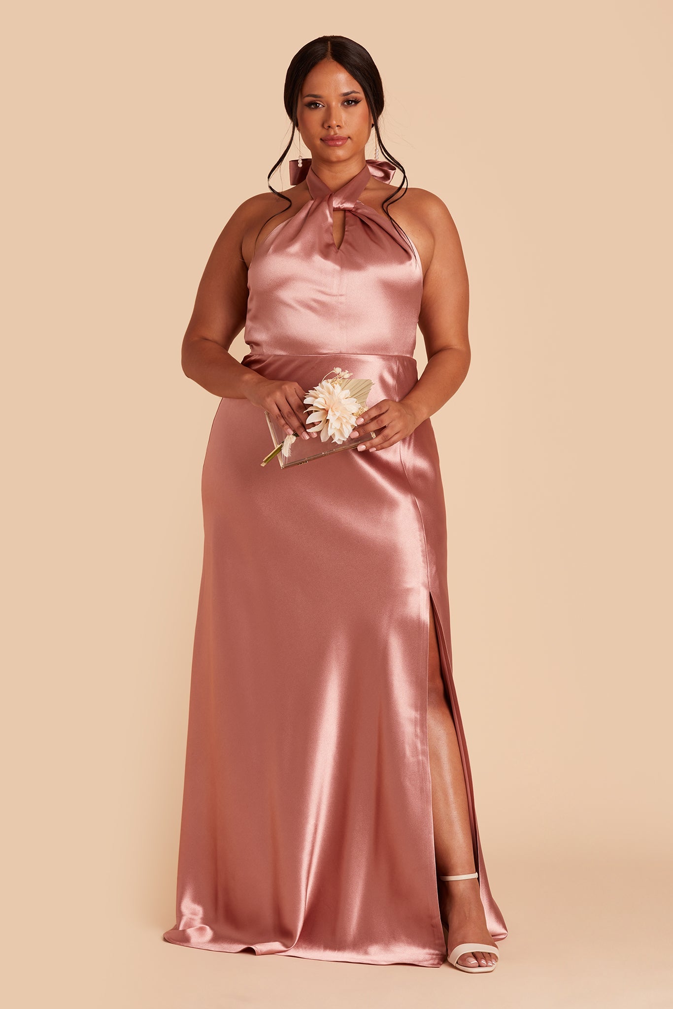 Monica Satin Dress - Desert Rose