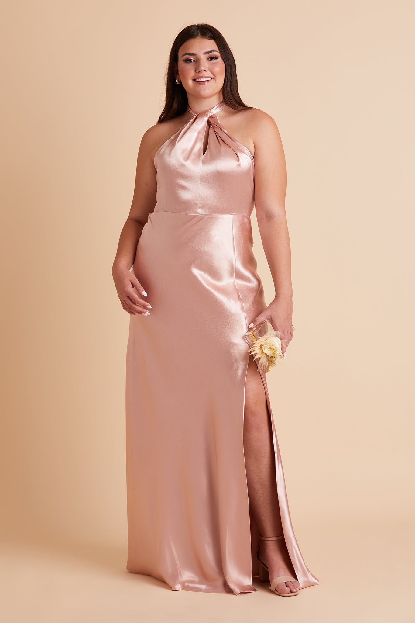 skotsk Planet Fantastisk Monica Satin Bridesmaid Dress in Rose Gold | Birdy Grey