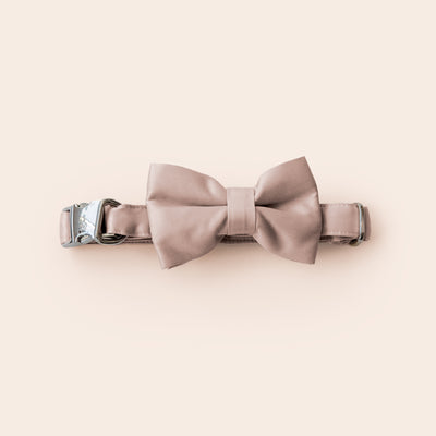 Muggsy Dog Bow Tie Collar in Taupe by Birdy Grey, front view