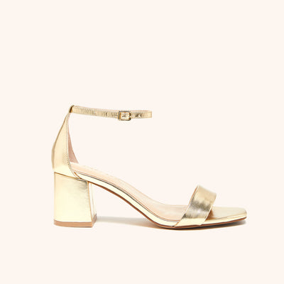 Natalie Chunky Heel in gold by Birdy Grey, side view