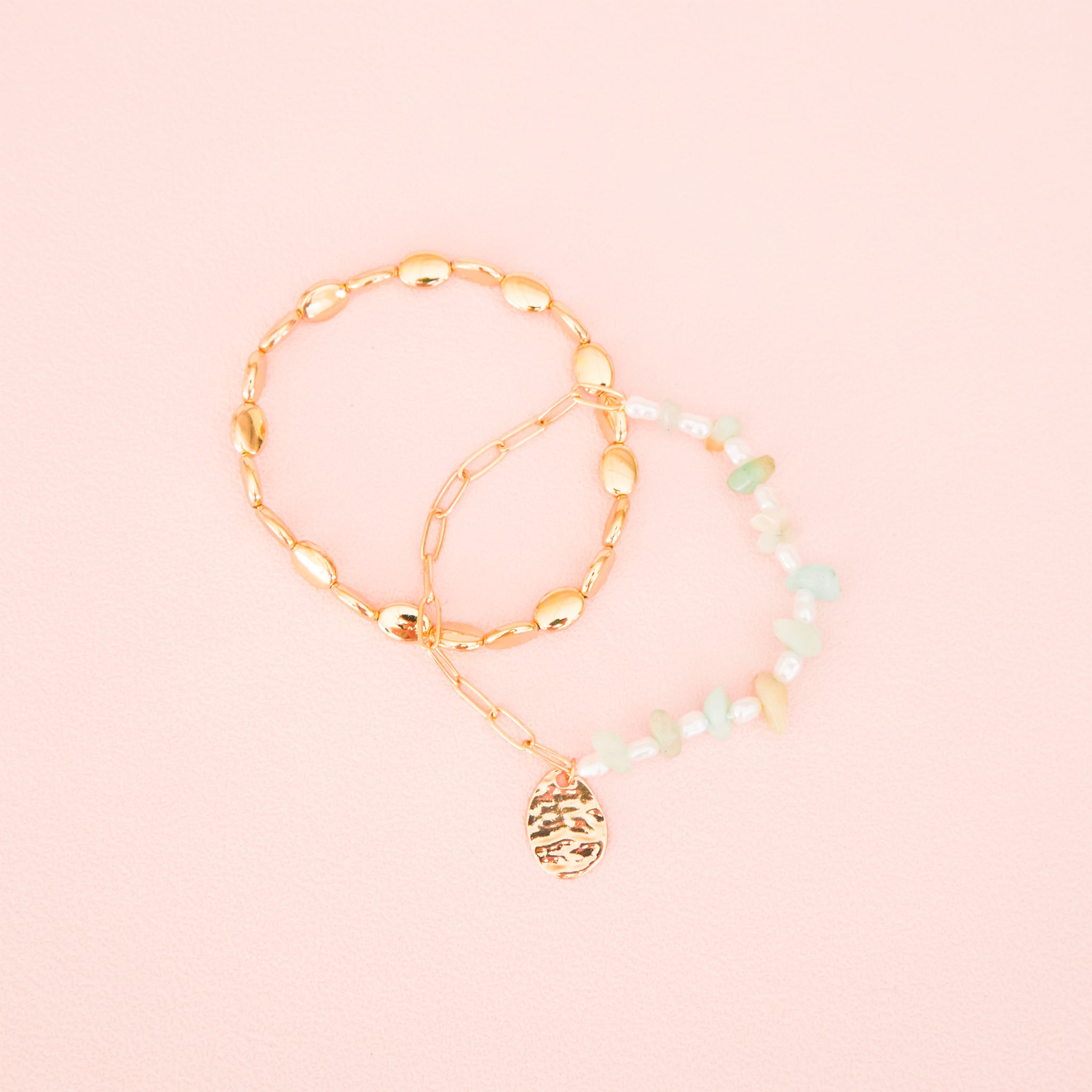 Pearl and Gold Chain Bracelet Set