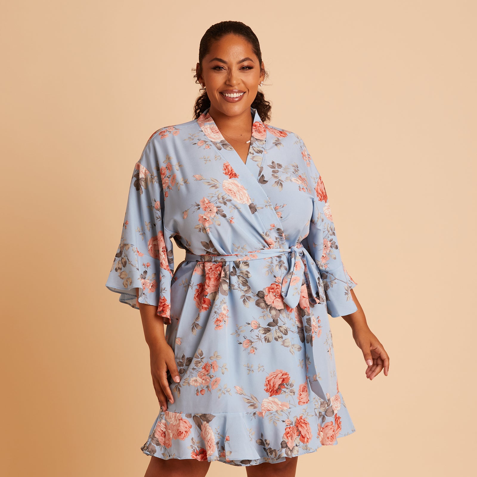 Kenny Floral Ruffle Robe - Dusty Blue Floral