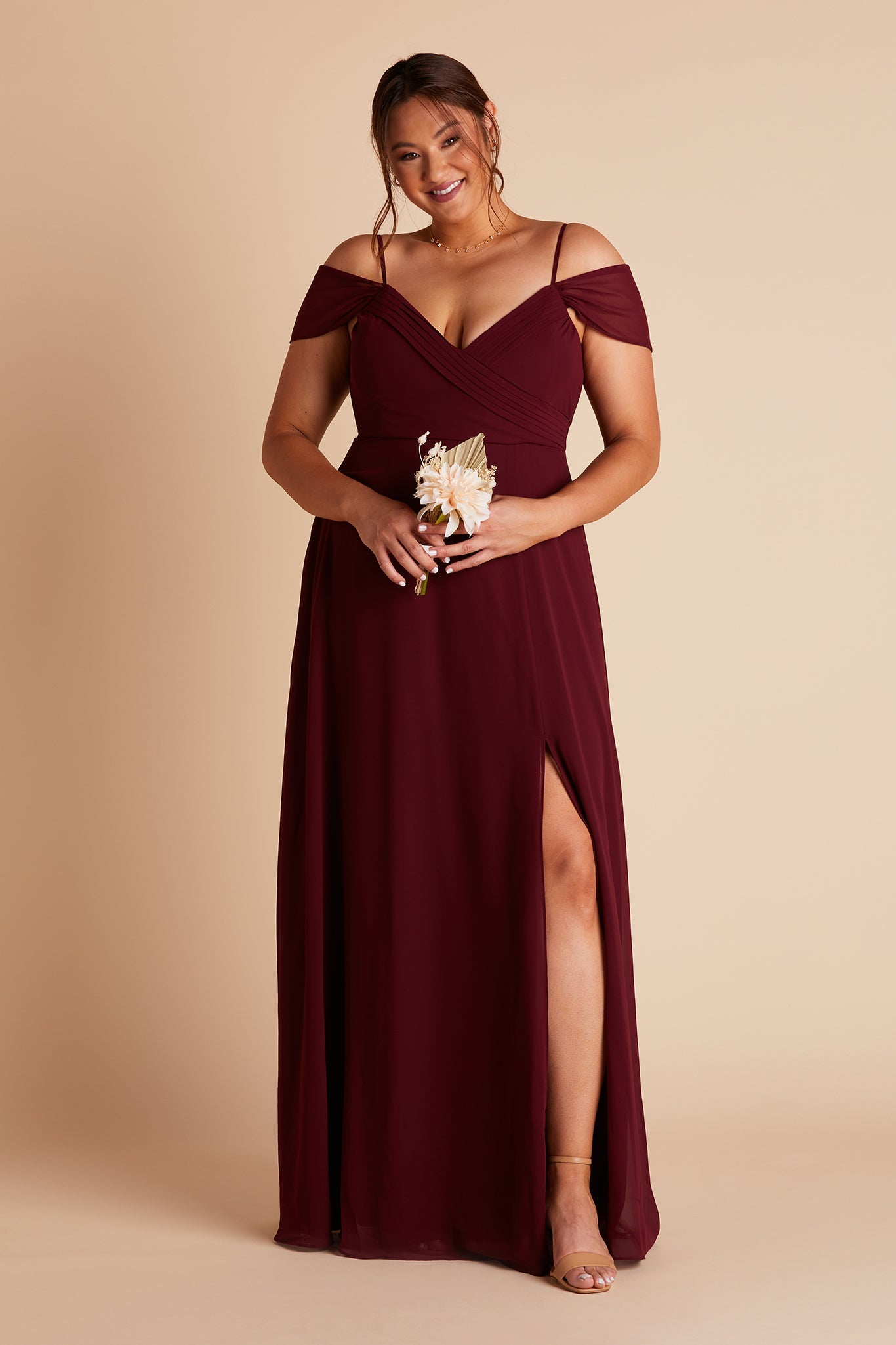 Spence convertible plus size bridesmaid dress in cabernet burgundy chiffon by Birdy Grey, front view