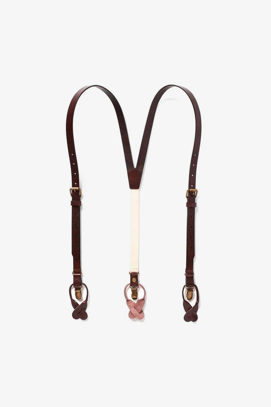 Brown Leather Suspenders by SuitShop, front view