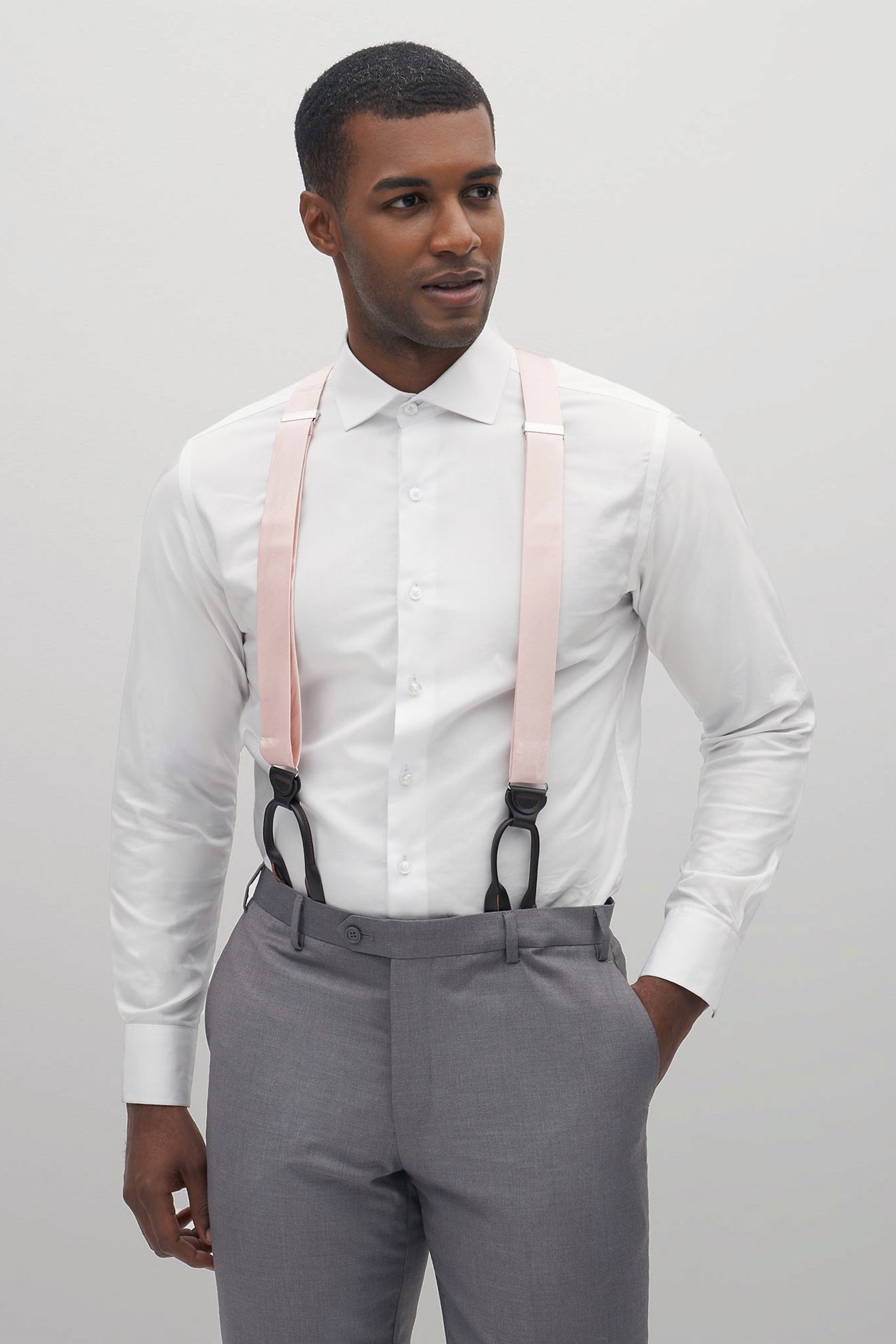 Blush Pink Grosgrain Suspenders by SuitShop, front view