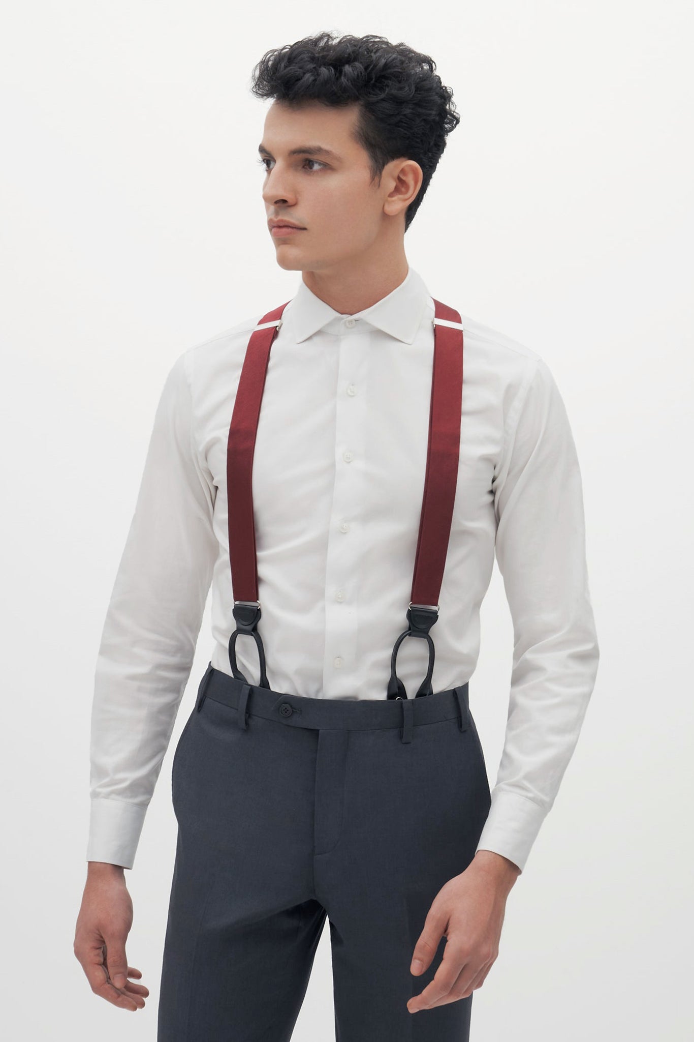Burgundy Grosgrain Suspenders by SuitShop, front view