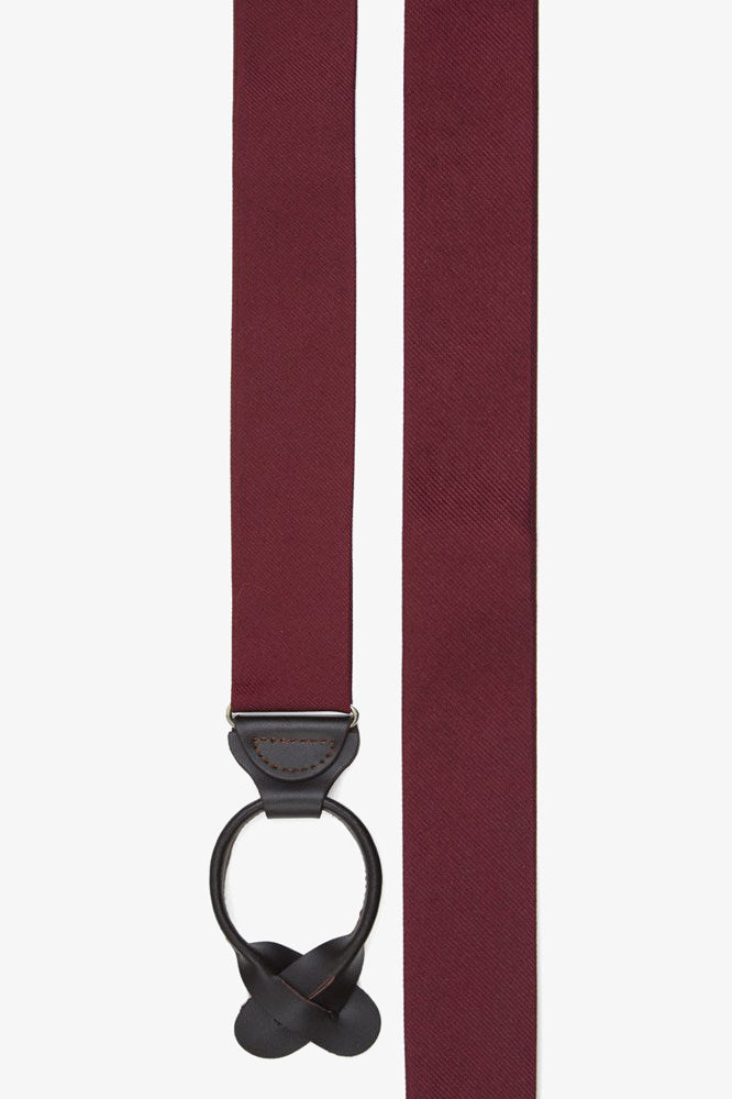 Burgundy Grosgrain Suspenders by SuitShop, front view