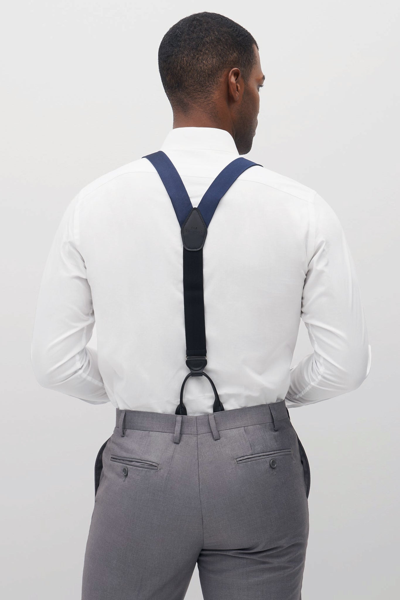 Navy Grosgrain Suspenders by SuitShop, back view