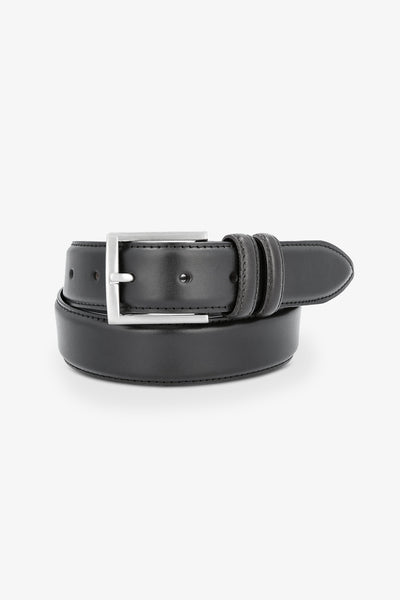 Leather Belt in Black by SuitShop, front view