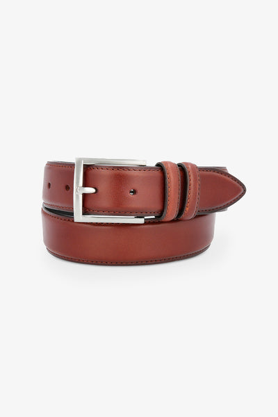 Leather Belt in Brown by SuitShop, front view