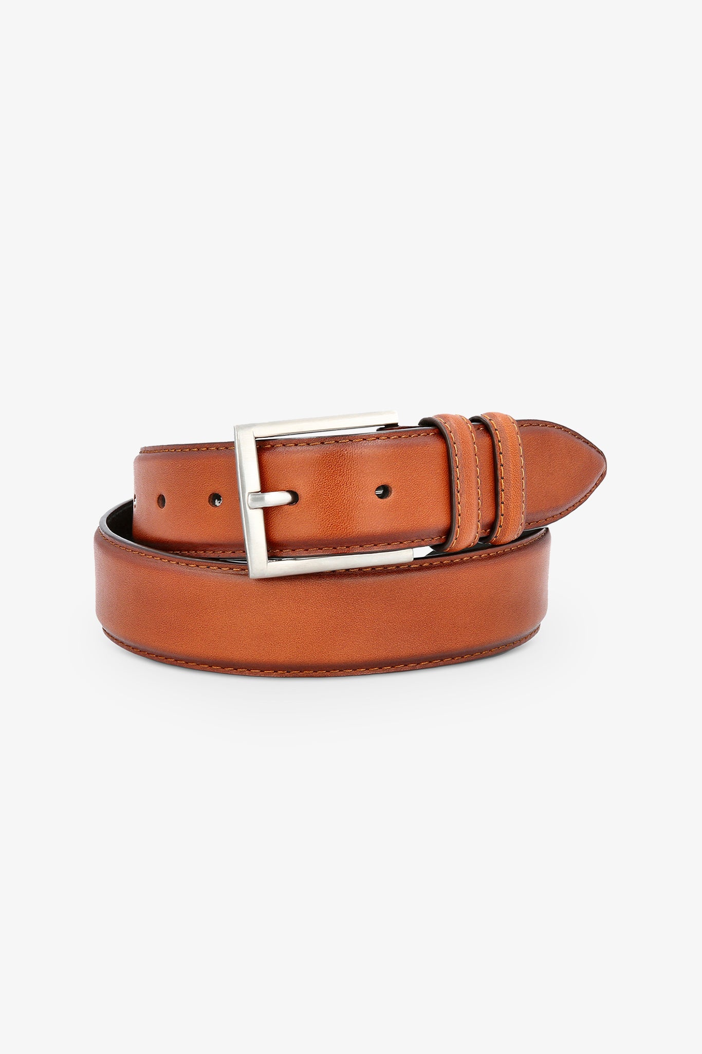 Leather Belt in Tan by SuitShop, front view