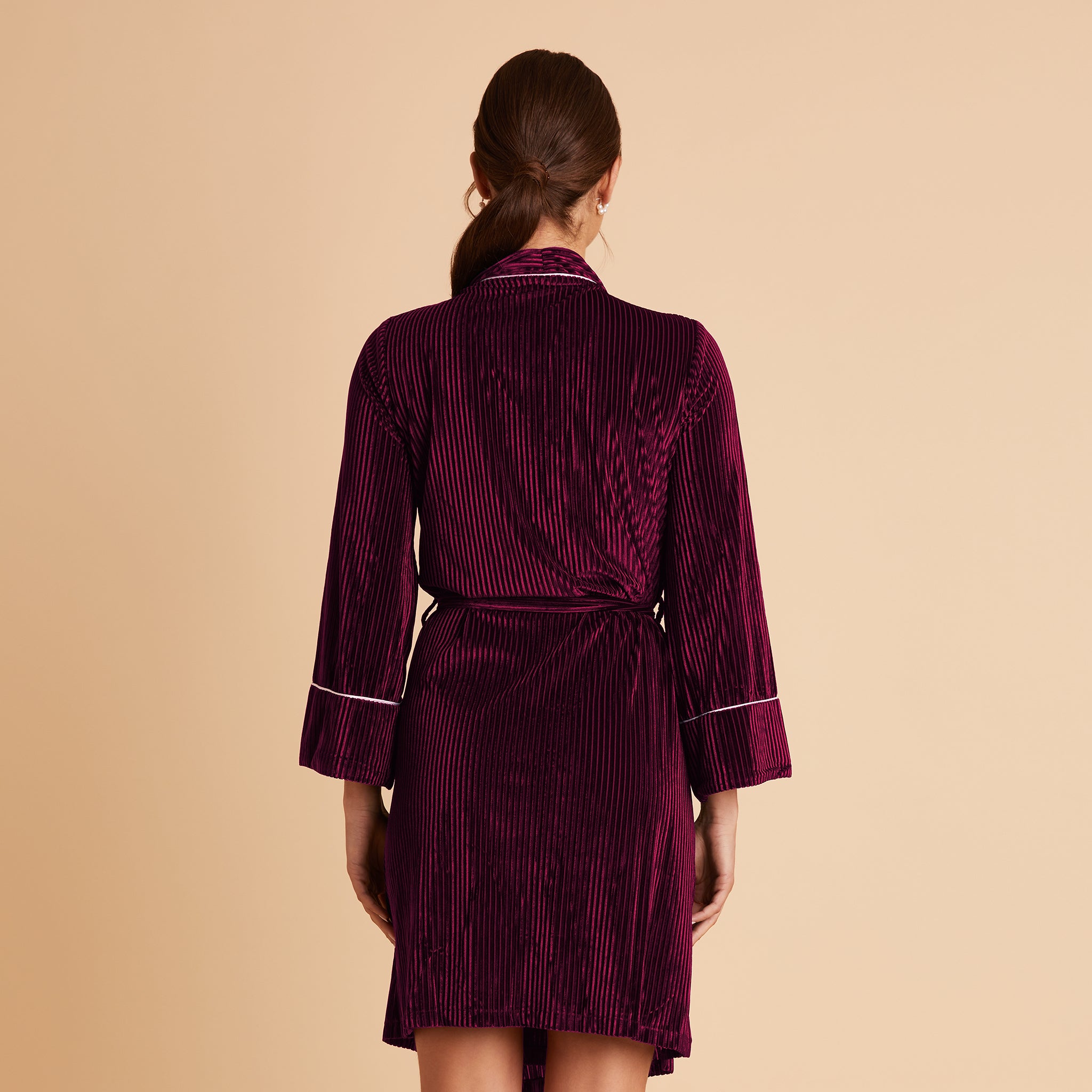Velvet Ribbed Robe in Cabernet by Birdy Grey, back view