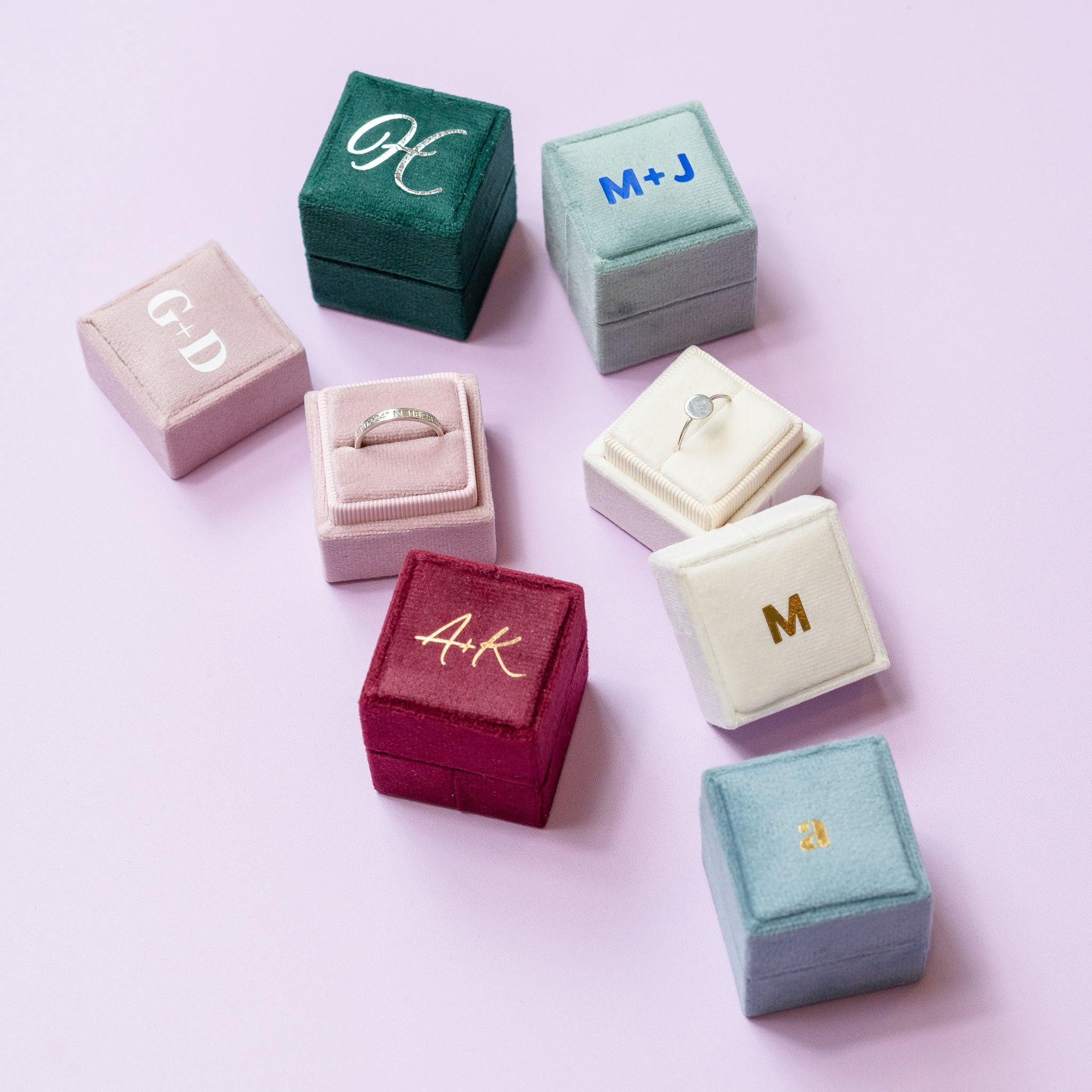 Velvet Ring Boxes with personalization by Birdy Grey