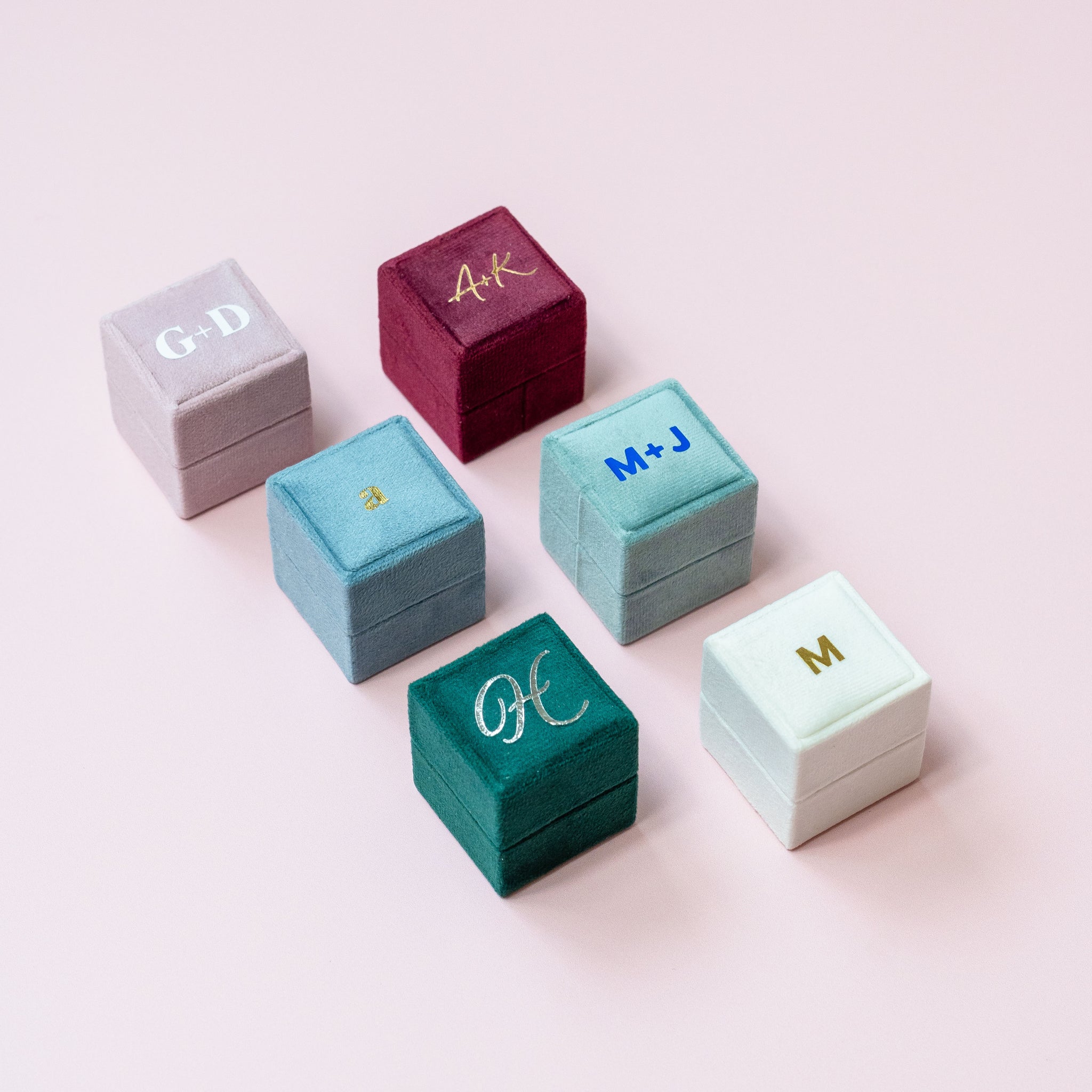 Velvet Ring Boxes with personalization by Birdy Grey