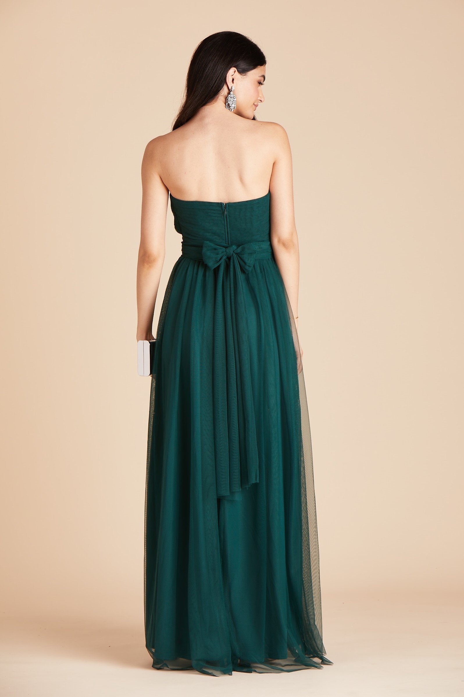 Christina convertible bridesmaid dress in emerald green tulle by Birdy Grey, back view
