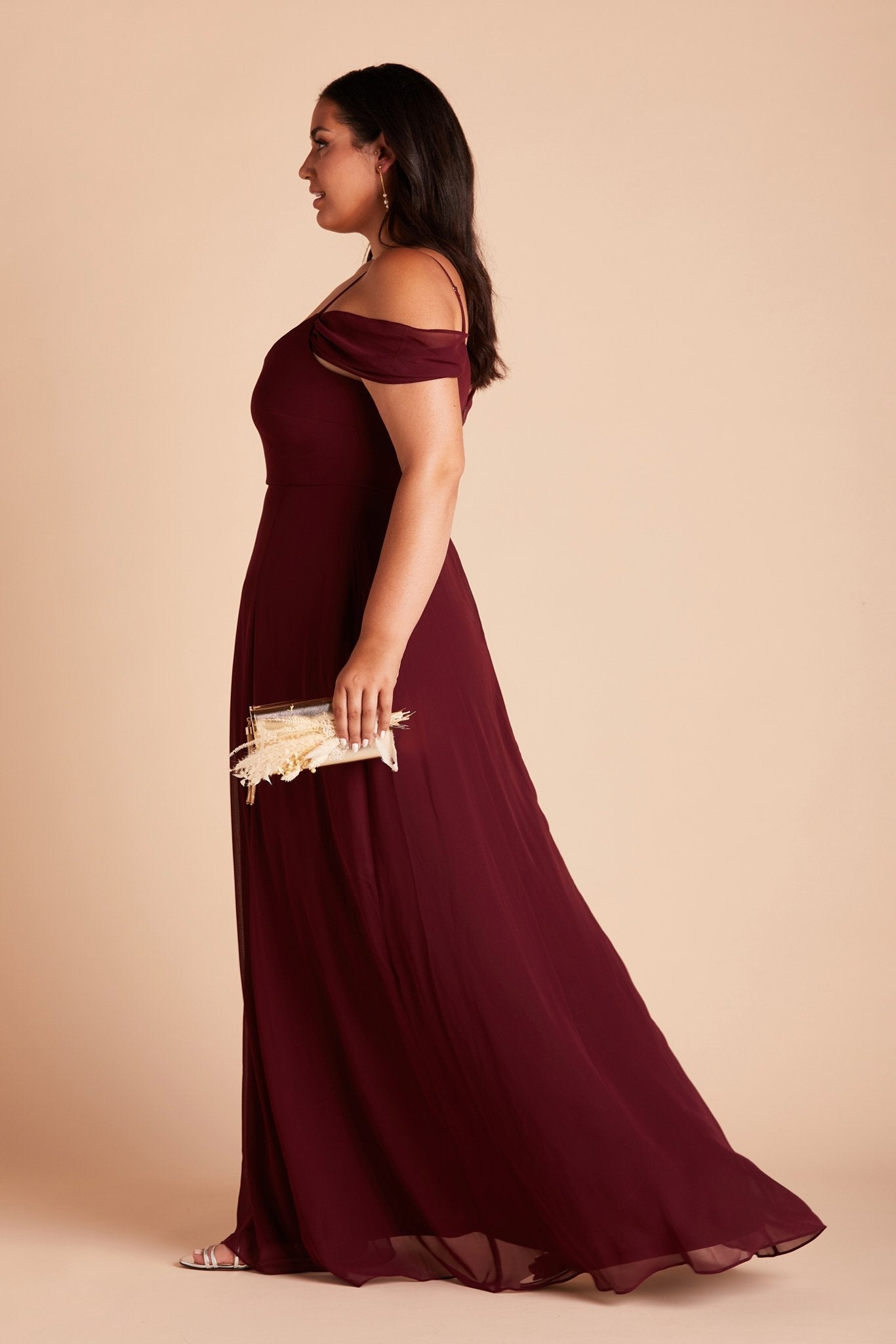 Devin convertible plus size bridesmaid dress in cabernet burgundy chiffon by Birdy Grey, side view