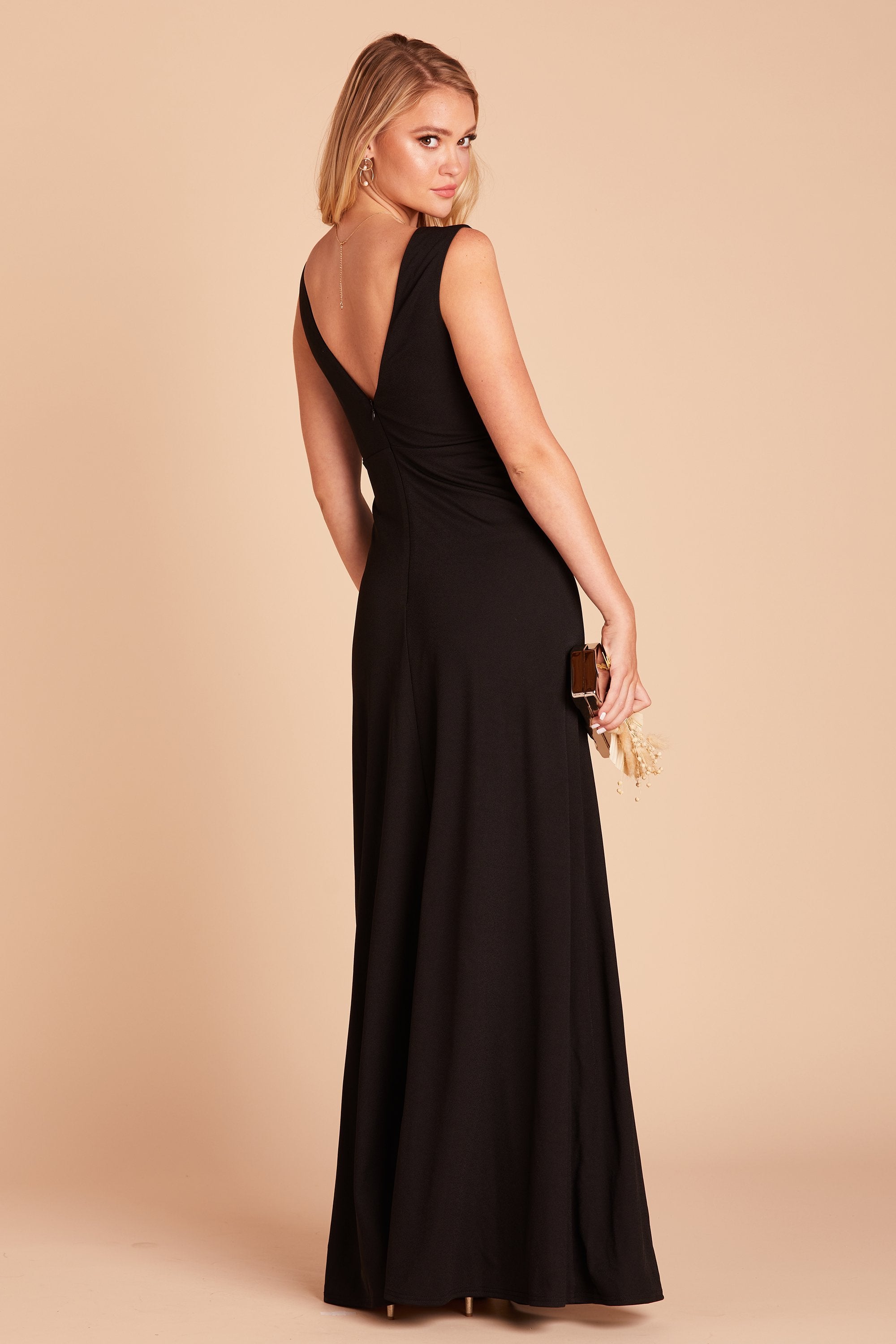 Shamin bridesmaid dress in black crepe by Birdy Grey, side view