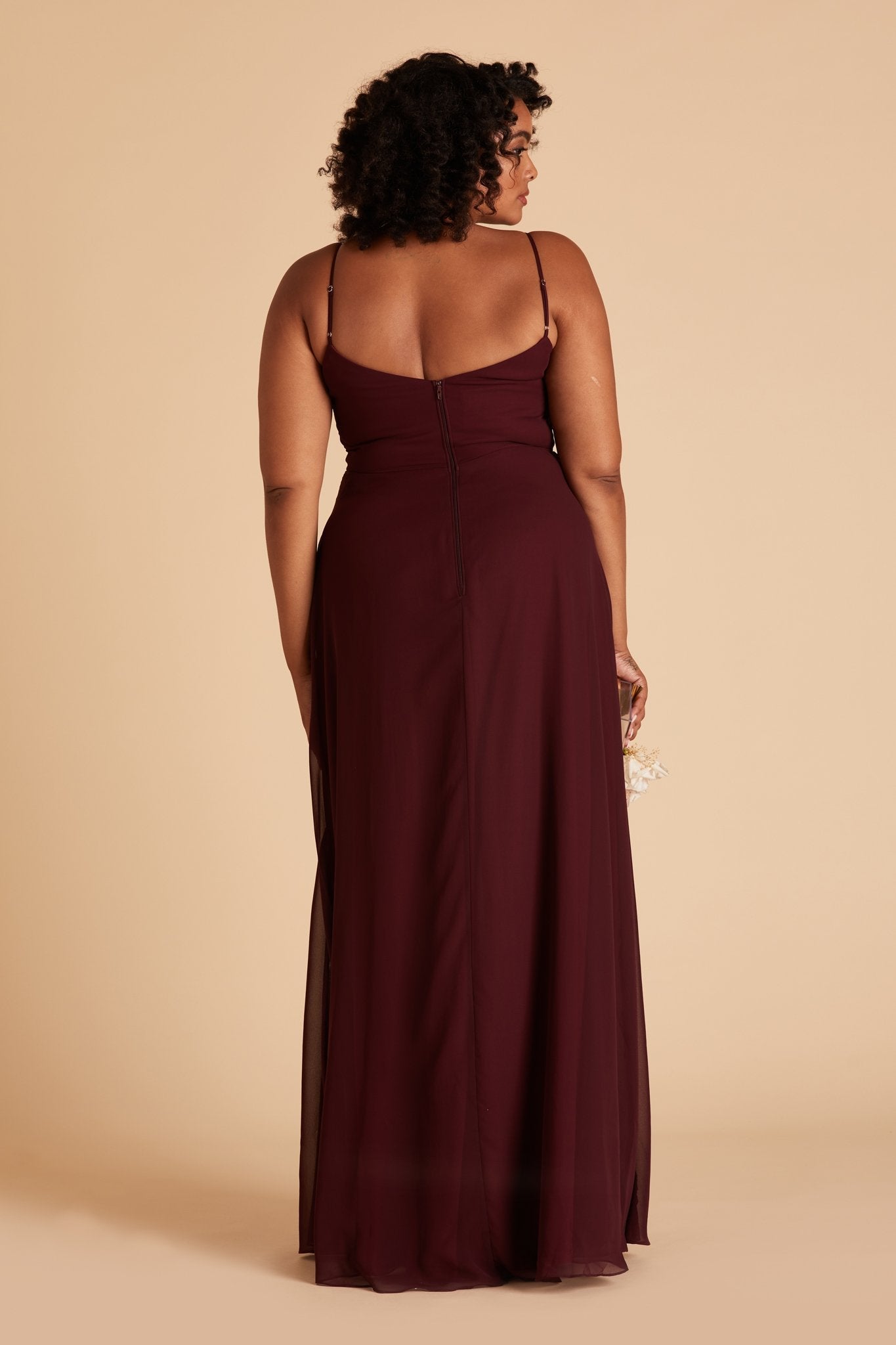 Devin convertible plus size bridesmaid dress in cabernet burgundy chiffon by Birdy Grey, back view