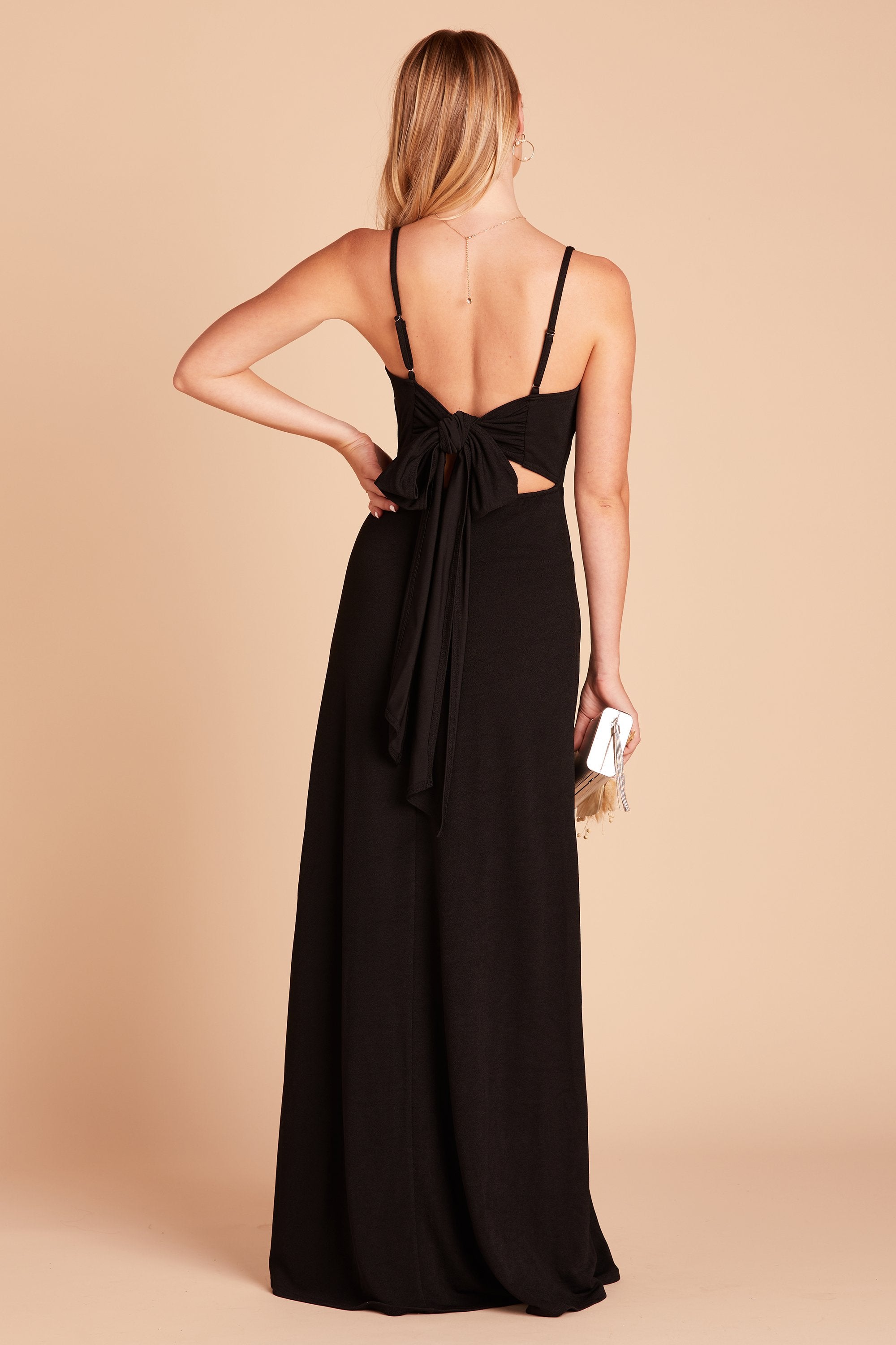 Benny bridesmaid dress in black crepe by Birdy Grey, back view