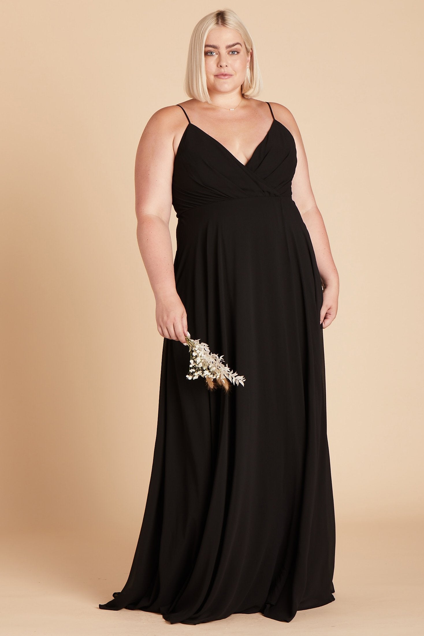 Kaia plus size bridesmaids dress in black chiffon by Birdy Grey, front view
