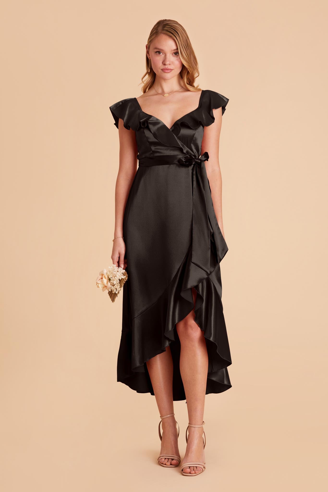 Black James Satin Midi Dress by Birdy Grey
