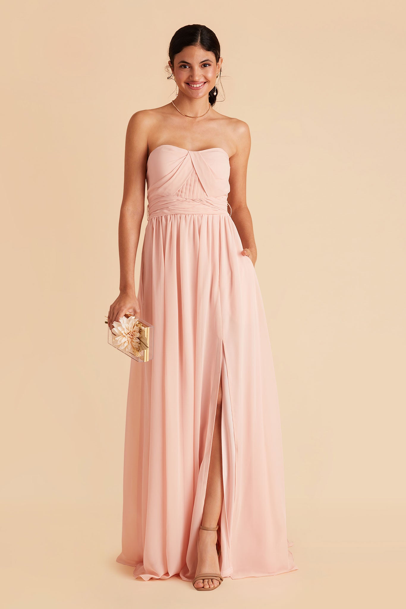 Grace convertible bridesmaid dress in Blush Pink Chiffon by Birdy Grey, front view