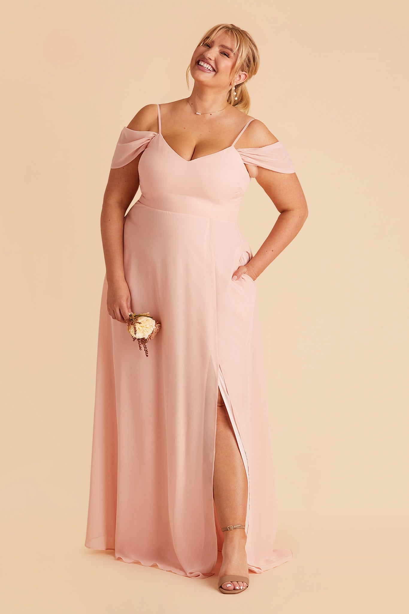 Devin Convertible Chiffon Bridesmaid Dress with Slit in Blush Pink